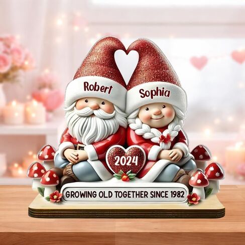 FAMITRENDZ Personalized Growing Old Together Gnome Plaque, Custom Name Gnome Couple Figurines Standing Wooden Plaque, Older Couple Sign, Christmas Anniversary Wedding Gift for Couples, Grandparents 3 in Saudi Arabia
