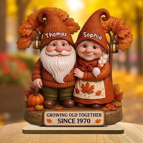 FAMITRENDZ Personalized Growing Old Together Gnome Plaque, Custom Name Gnome Couple Figurines Standing Wooden Plaque, Older Couple Sign, Christmas Anniversary Wedding Gift for Couples, Grandparents 3 in Saudi Arabia