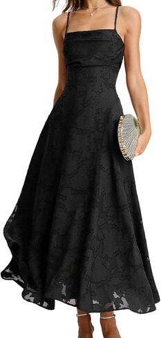 RIHOAS Women's Maxi Dresses Wedding Guest Dress A-Line Long Square Neck Backless Sling for Beach Wedding Party in Saudi Arabia