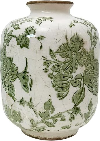 SYDDOL 5.5" Vintage Ceramic Vase, Rustic French Country Style with Crackle Glaze, Handcrafted Green Floral Pattern, Small Decorative Vase for Home, Table Centerpieces, Living Room, Shelf & Mantel in Saudi Arabia