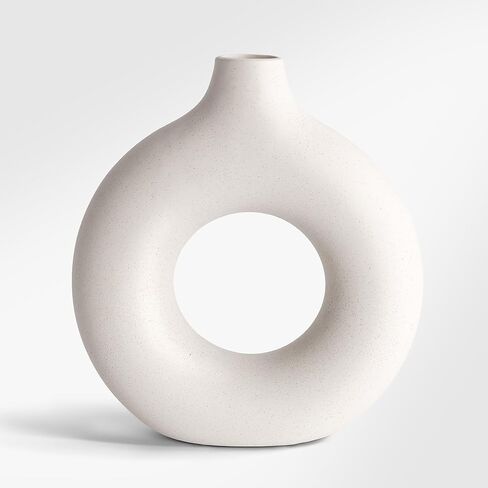 GarDream Cream White Donut Vase 9 Inch Hollow Ceramic Vase for Flowers Pampas Grass Home Decor, Modern Minimalist Boho Style Decorative Circle Vase for Living Room, Dining Tabletop, Office, Farmhouse in Saudi Arabia