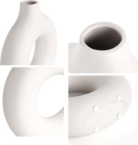 GarDream Cream White Donut Vase 9 Inch Hollow Ceramic Vase for Flowers Pampas Grass Home Decor, Modern Minimalist Boho Style Decorative Circle Vase for Living Room, Dining Tabletop, Office, Farmhouse in Saudi Arabia