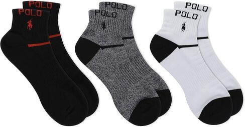 جوارب POLO RALPH LAUREN للرجال مكونة من 3 جوارب فنية للكاحل، أسود متنوع، 10-13 in Saudi Arabia