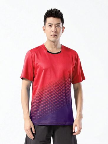 Men's Red Gradient Badminton Shirt – Vibrant Sports Shirt for Active Performance & Style in Saudi Arabia