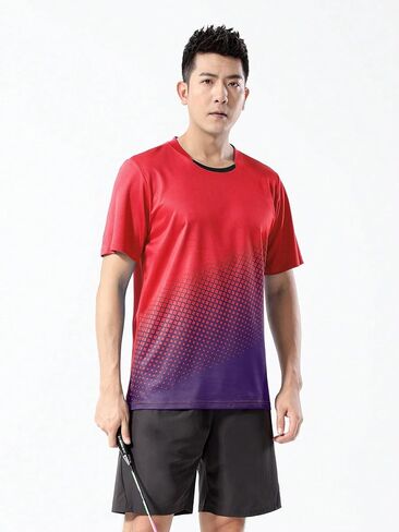 Men's Red Gradient Badminton Shirt – Vibrant Sports Shirt for Active Performance & Style in Saudi Arabia
