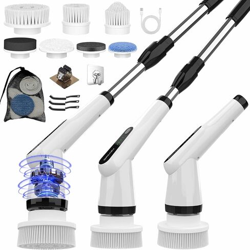 Electric Scrubber Brush, IPX7 Electric Scrubber for Shower, Electric Cleaning Brush Scrubber with 7 Replaceable Brush Heads & Retractable Handle, 2-Speed Adjustable Spin Cleaning Brush in Saudi Arabia