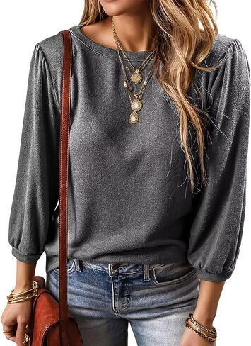 Flamingals Round Neck 3/4 Length Sleeve Shirts Tops for Women Dressy Casual Loose Relax Fitted Shirts Tops in Saudi Arabia