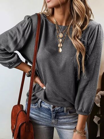 Flamingals Round Neck 3/4 Length Sleeve Shirts Tops for Women Dressy Casual Loose Relax Fitted Shirts Tops in Saudi Arabia