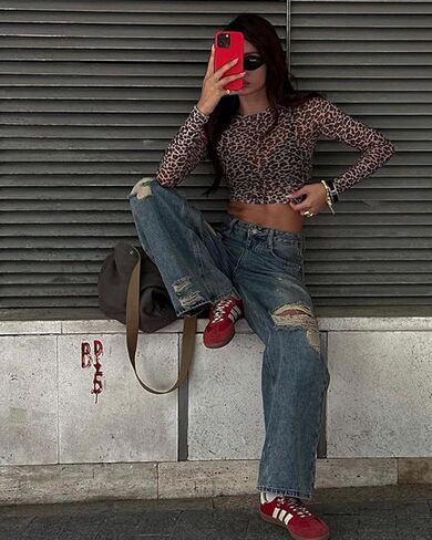 Women's Elegant Sexy Leopard Print Mesh Slim Fit Blouse, Suitable for Casual Wear Turtleneck Long Sleeve Casual Women Tops in Saudi Arabia