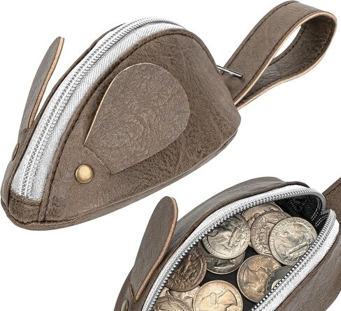 JANKINGS Mouse Coin Purse, PU Leather Animal Coin Pouch with Zipper and Sturdy Wrist Loop, Gray Mini Change Wallet for Women, Fits Folded Bills in Saudi Arabia
