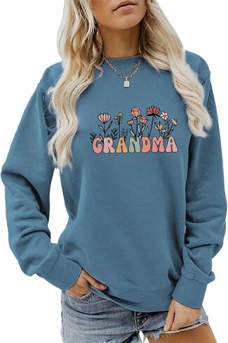 MEKOTSK Grandma Sweatshirt for Women Cute Floral Graphic Shirts Long Sleeve Crew Neck Pullover Tops Grandma Gift Shirts in Saudi Arabia