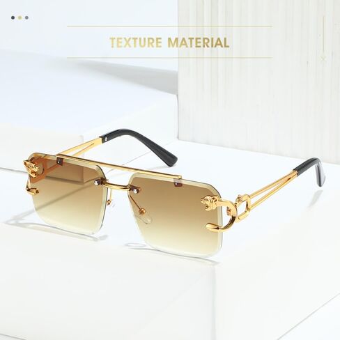 TYUVIVO Fashion Metal Leopard Rimless Sunglasses Women Luxury Men Sun Glasses Double Beam Shades UV400 in Saudi Arabia