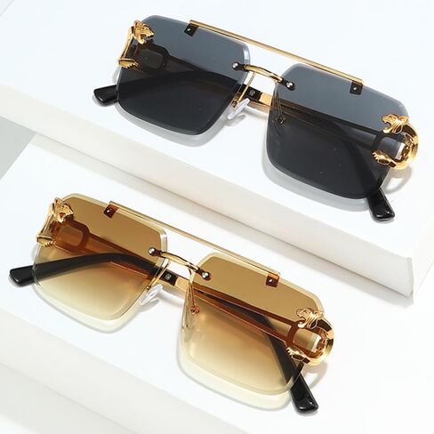 TYUVIVO Fashion Metal Leopard Rimless Sunglasses Women Luxury Men Sun Glasses Double Beam Shades UV400 in Saudi Arabia