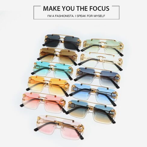 TYUVIVO Fashion Metal Leopard Rimless Sunglasses Women Luxury Men Sun Glasses Double Beam Shades UV400 in Saudi Arabia