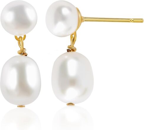 Pearl Earrings For Women:Dainty Hypoallergenic 18K Real Gold Plated AAA+ Cultured Freshwater Pearl Dangle Wedding Earrings Bridal Fasion Jewelry Gifts in Saudi Arabia