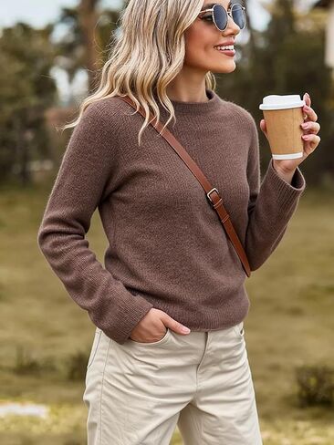 Women Long Sleeve Pullover Sweater, Soft Knit Design Relaxed Fit Crew Neck Top with Ribbed Fall Winter Daily Wear in Saudi Arabia
