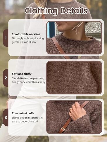 Women Long Sleeve Pullover Sweater, Soft Knit Design Relaxed Fit Crew Neck Top with Ribbed Fall Winter Daily Wear in Saudi Arabia