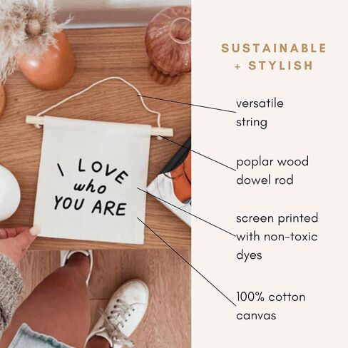 I Love Who You Are Canvas Hang Sign. Available in Natural Sewn and screen printed by hand on natural canvas cotton blend by Kenyan artisans. in Saudi Arabia