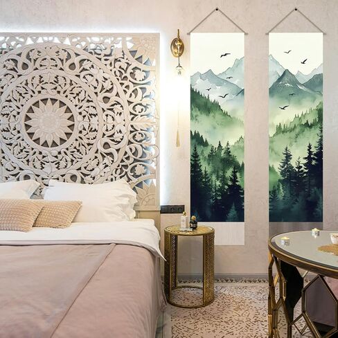 AHANDMAKER Pack of 2 Natural Scenery Tapestries, Mountain Forest Pattern Misty Foggy Vertical Chinese Doorway Curtain Tassel Tapestry Wall Hanging for Bedroom Living Room Home, 13 x 51 Inch in Saudi Arabia