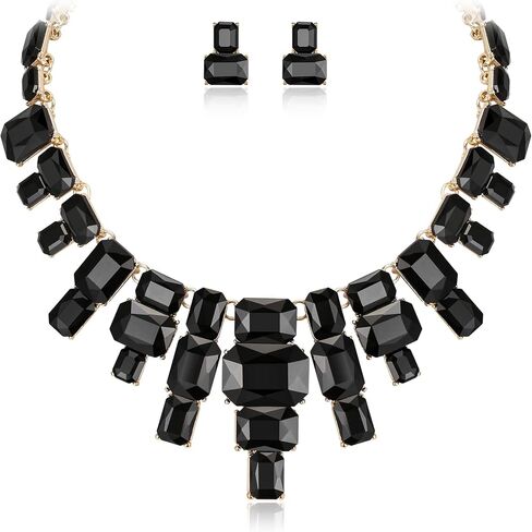 Flyonce Women's Statement Jewelry Set, Vintage Rhinestone Crystal Art Deco Costume Chunky Collar Necklace Stud Earrings Set in Saudi Arabia