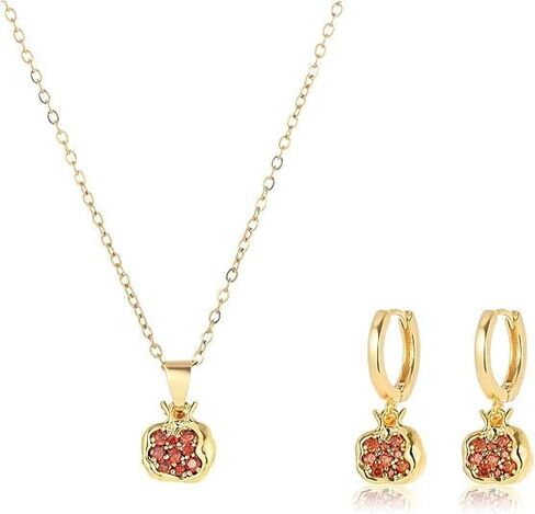 KOFISNI Pomegranate Earrings Pomegranate Necklace for Women 18K Gold Plated Red Pomegranate Rhinestone Pendant Necklace Hoop Earrings Jewelry Set in Saudi Arabia