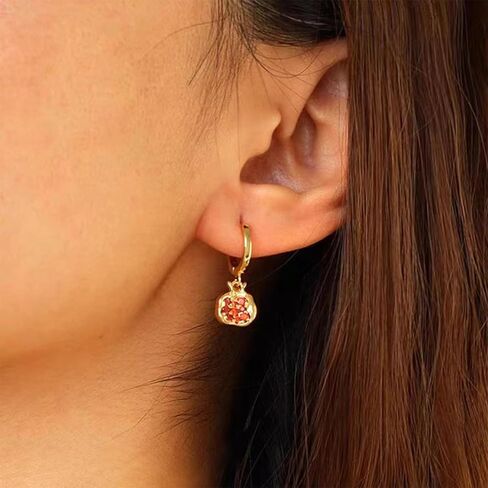 KOFISNI Pomegranate Earrings Pomegranate Necklace for Women 18K Gold Plated Red Pomegranate Rhinestone Pendant Necklace Hoop Earrings Jewelry Set in Saudi Arabia