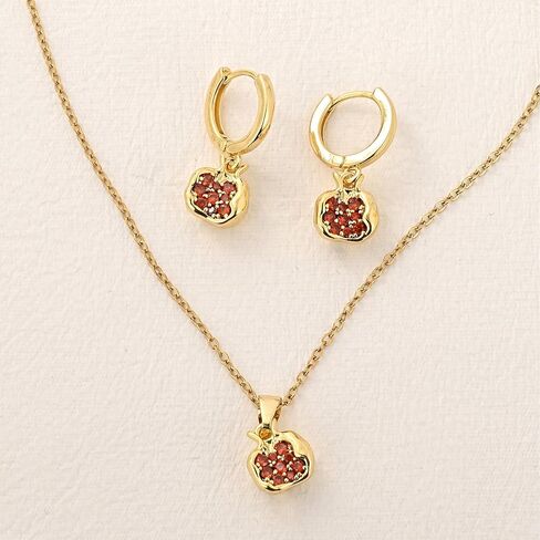 KOFISNI Pomegranate Earrings Pomegranate Necklace for Women 18K Gold Plated Red Pomegranate Rhinestone Pendant Necklace Hoop Earrings Jewelry Set in Saudi Arabia