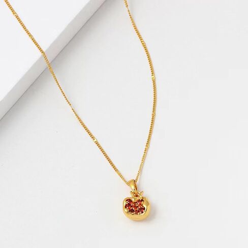 KOFISNI Pomegranate Earrings Pomegranate Necklace for Women 18K Gold Plated Red Pomegranate Rhinestone Pendant Necklace Hoop Earrings Jewelry Set in Saudi Arabia