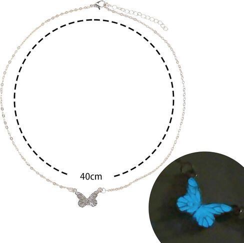 1set Blue Glow-in-the-dark Butterfly Necklace and Bracelet Set Luminous Bracelet 16+5cm,Necklace 40+5cm Fashion Jewelry in Saudi Arabia