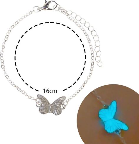 1set Blue Glow-in-the-dark Butterfly Necklace and Bracelet Set Luminous Bracelet 16+5cm,Necklace 40+5cm Fashion Jewelry in Saudi Arabia
