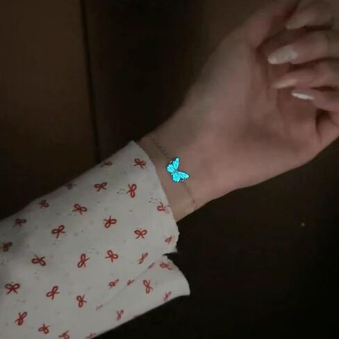 1set Blue Glow-in-the-dark Butterfly Necklace and Bracelet Set Luminous Bracelet 16+5cm,Necklace 40+5cm Fashion Jewelry in Saudi Arabia