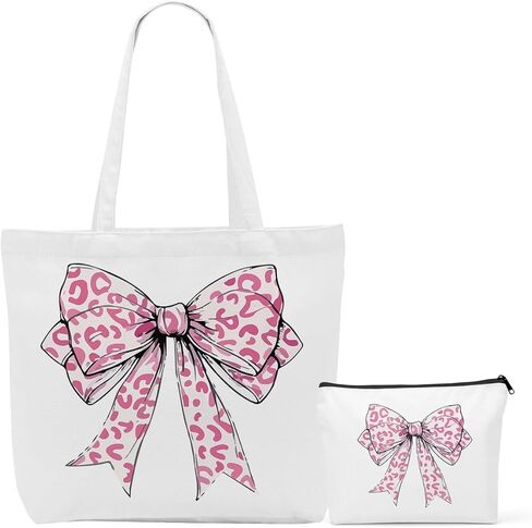 مجموعة حقائب حمل قماشية ذات أقواس مربعة باللون الوردي، هدايا Preppy Stuff للفتيات، حقائب تسوق بقالة قابلة لإعادة الاستخدام لأعياد الميلاد in Kuwait
