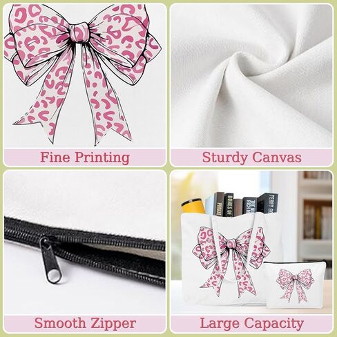 مجموعة حقائب حمل قماشية ذات أقواس مربعة باللون الوردي، هدايا Preppy Stuff للفتيات، حقائب تسوق بقالة قابلة لإعادة الاستخدام لأعياد الميلاد in Kuwait