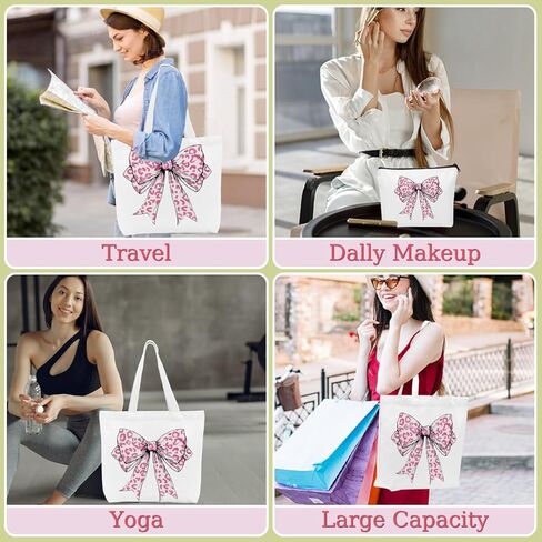 مجموعة حقائب حمل قماشية ذات أقواس مربعة باللون الوردي، هدايا Preppy Stuff للفتيات، حقائب تسوق بقالة قابلة لإعادة الاستخدام لأعياد الميلاد in Kuwait
