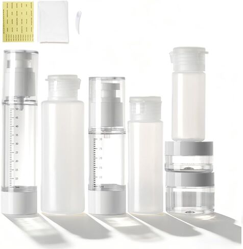 7 Pcs Travel Bottles Kits, TSA Approved Leak Proof Toiletry Container Set, Graduated Vaccumn atomizer and Lotion Bottle, Squeeze Bottle, Transparent Cream Jar, for Shampoo Lotion Cream Cosmetic in Saudi Arabia