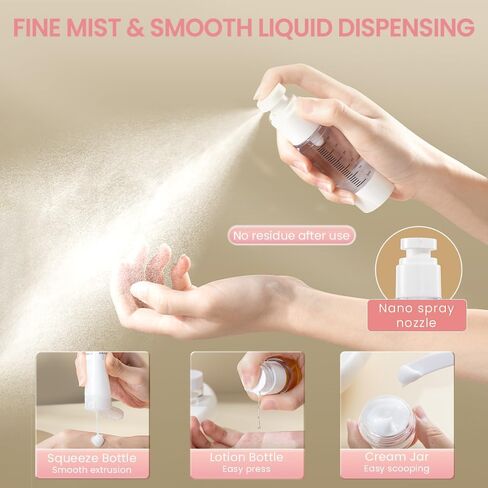 7 Pcs Travel Bottles Kits, TSA Approved Leak Proof Toiletry Container Set, Graduated Vaccumn atomizer and Lotion Bottle, Squeeze Bottle, Transparent Cream Jar, for Shampoo Lotion Cream Cosmetic in Saudi Arabia