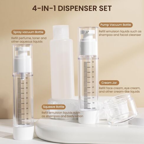 7 Pcs Travel Bottles Kits, TSA Approved Leak Proof Toiletry Container Set, Graduated Vaccumn atomizer and Lotion Bottle, Squeeze Bottle, Transparent Cream Jar, for Shampoo Lotion Cream Cosmetic in Saudi Arabia