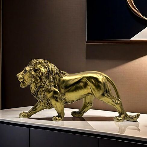 SHTWX Strong Lion Statue Figurine Sculpture Resin Collectible Gifts for Lion Lover Office Home Decor Desk Accessories Decoration Garden Figurines Outdoor Decor Gold in Saudi Arabia