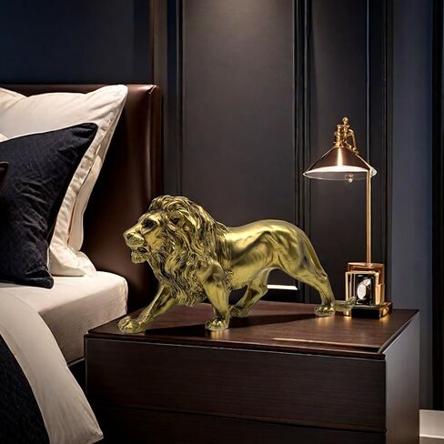 SHTWX Strong Lion Statue Figurine Sculpture Resin Collectible Gifts for Lion Lover Office Home Decor Desk Accessories Decoration Garden Figurines Outdoor Decor Gold in Saudi Arabia