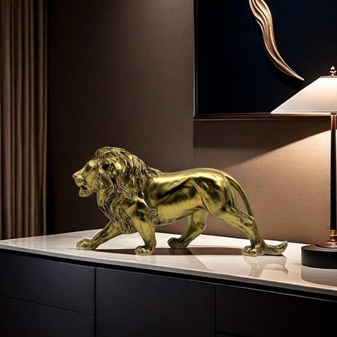 SHTWX Strong Lion Statue Figurine Sculpture Resin Collectible Gifts for Lion Lover Office Home Decor Desk Accessories Decoration Garden Figurines Outdoor Decor Gold in Saudi Arabia