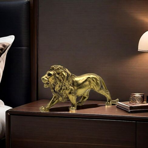 SHTWX Strong Lion Statue Figurine Sculpture Resin Collectible Gifts for Lion Lover Office Home Decor Desk Accessories Decoration Garden Figurines Outdoor Decor Gold in Saudi Arabia