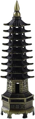1Pc Metal Alloy Tower Model Statue Feng Shui Decoration Buddhism Temple Decoration Garden Miniature for Office Home Desktop Ornaments (9 Level, 5.12") in Saudi Arabia