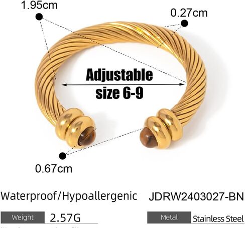 Fuxuei Cable Ring for women Twisted Cuff Rings size 6-9 Adjustable 2.7mm Wire Band Fashion Brand for Daughter/Sister/Mom/Friends Gifts in Saudi Arabia