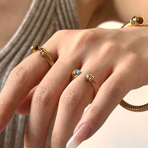 Fuxuei Cable Ring for women Twisted Cuff Rings size 6-9 Adjustable 2.7mm Wire Band Fashion Brand for Daughter/Sister/Mom/Friends Gifts in Saudi Arabia