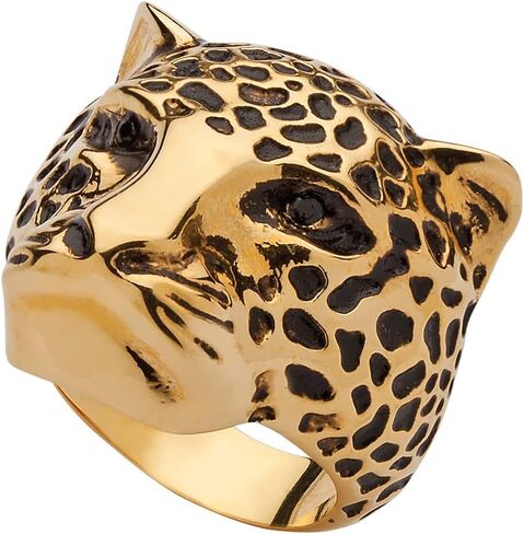 PalmBeach Yellow Gold-Plated Round Black Crystal Leopard Ring Sizes 6-10 in Saudi Arabia