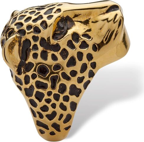 PalmBeach Yellow Gold-Plated Round Black Crystal Leopard Ring Sizes 6-10 in Saudi Arabia