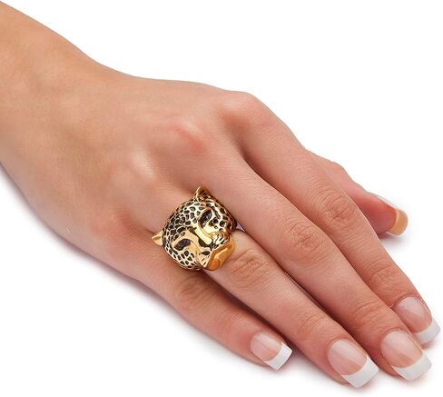 PalmBeach Yellow Gold-Plated Round Black Crystal Leopard Ring Sizes 6-10 in Saudi Arabia