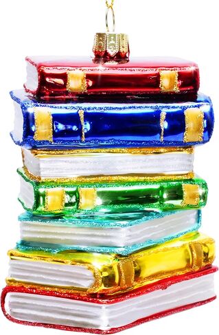 REXTOXA Stack of Books Glass Blown Christmas Ornament 2025 – Book Lover Gifts for Women, Readers, Bookworms, Book Club, Bookish Decor, Librarian Gift Ideas – 4.33 × 3.54 × 3.54 Inches with Display Box in Saudi Arabia
