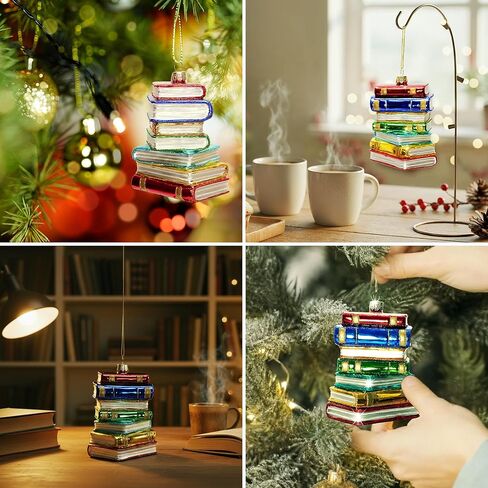 REXTOXA Stack of Books Glass Blown Christmas Ornament 2025 – Book Lover Gifts for Women, Readers, Bookworms, Book Club, Bookish Decor, Librarian Gift Ideas – 4.33 × 3.54 × 3.54 Inches with Display Box in Saudi Arabia