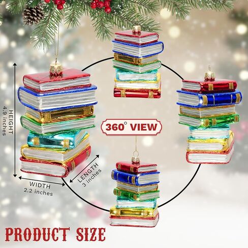 REXTOXA Stack of Books Glass Blown Christmas Ornament 2025 – Book Lover Gifts for Women, Readers, Bookworms, Book Club, Bookish Decor, Librarian Gift Ideas – 4.33 × 3.54 × 3.54 Inches with Display Box in Saudi Arabia